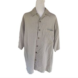 Baracuta Stone Gray Textured 100% Silk Button Front Shirt Size Large